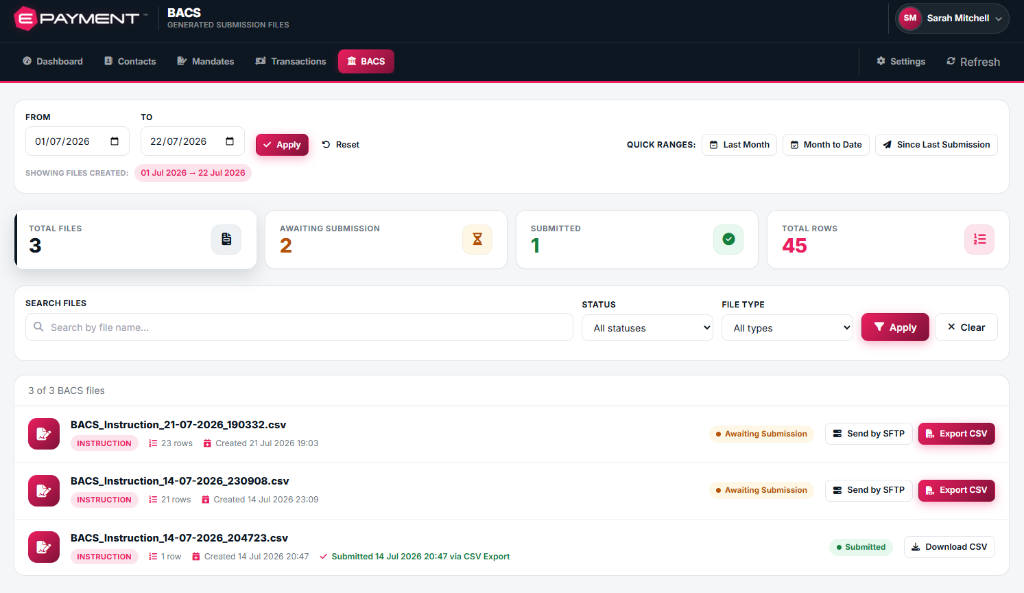 BACS File Submission - Automated Generation and Submission